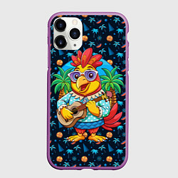 Чехол iPhone 11 Pro матовый Жаркое лето петух играет на гитаре, цвет: 3D-фиолетовый
