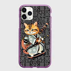 Чехол iPhone 11 Pro матовый Котенок самурай на скейтборде, цвет: 3D-фиолетовый