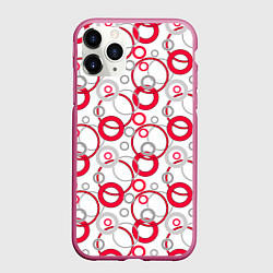 Чехол iPhone 11 Pro матовый Красные и серые круги и кольца на белом, цвет: 3D-малиновый