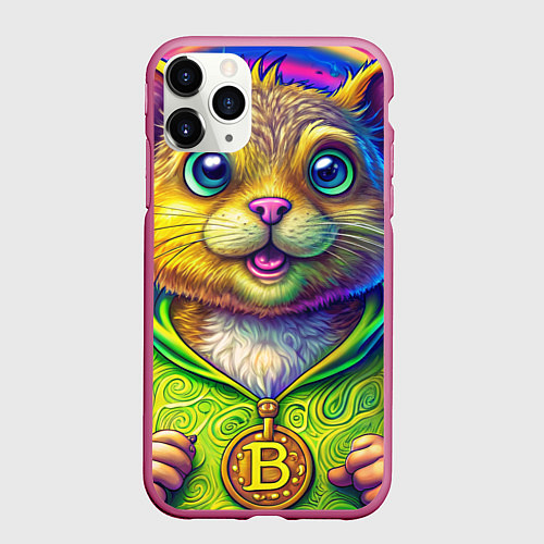 Чехол iPhone 11 Pro матовый Хомяк и биткоин / 3D-Малиновый – фото 1
