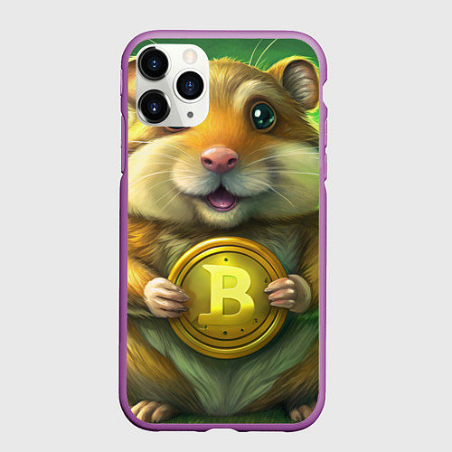 Чехол iPhone 11 Pro матовый Хомяк и крипта / 3D-Фиолетовый – фото 1