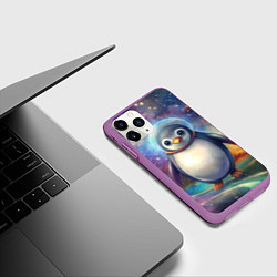 Чехол iPhone 11 Pro матовый Пингвин-космонавт, цвет: 3D-фиолетовый — фото 2