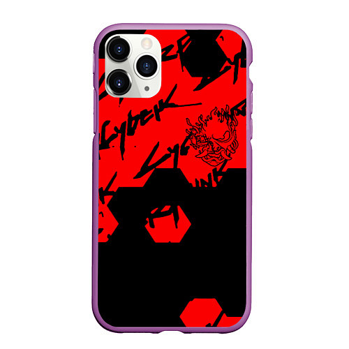 Чехол iPhone 11 Pro матовый Cyberpunk 2077 кибер броня / 3D-Фиолетовый – фото 1