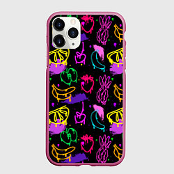Чехол iPhone 11 Pro матовый Фруктовое граффити паттерн, цвет: 3D-малиновый