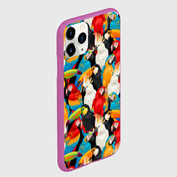 Чехол iPhone 11 Pro матовый Экзотические птицы попугаи и туканы, цвет: 3D-фиолетовый — фото 2