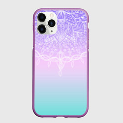 Чехол iPhone 11 Pro матовый Розово-голубой градиент с узором мандала, цвет: 3D-фиолетовый