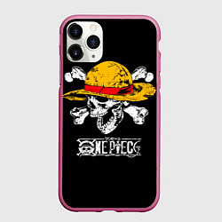 Чехол iPhone 11 Pro матовый One piece - череп и кости, цвет: 3D-малиновый