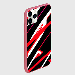 Чехол iPhone 11 Pro матовый Красно-белые полосы на чёрном фоне, цвет: 3D-малиновый — фото 2