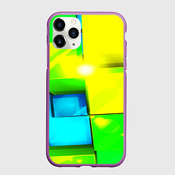 Чехол iPhone 11 Pro матовый Зелёные кубы разломы