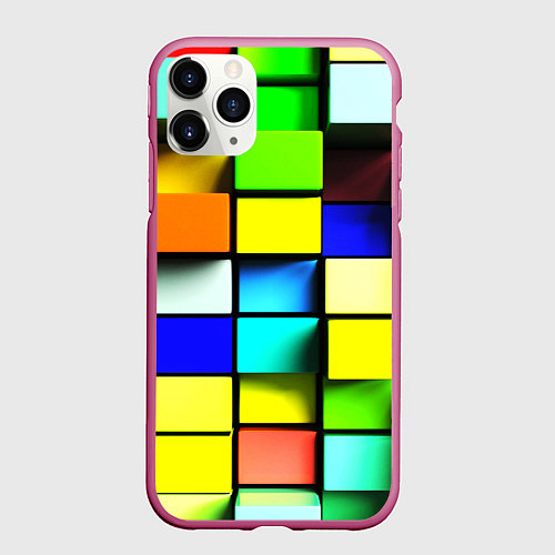 Чехол iPhone 11 Pro матовый Оптические кубы / 3D-Малиновый – фото 1