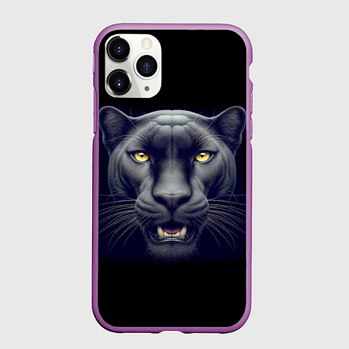 Чехол iPhone 11 Pro матовый Могучая пантера - нейросеть / 3D-Фиолетовый – фото 1