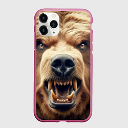 Чехол iPhone 11 Pro матовый Морда свирепого русского медведя - нейросеть, цвет: 3D-малиновый