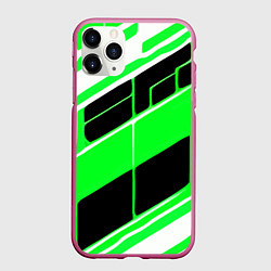 Чехол iPhone 11 Pro матовый Зелёно-белые полосы и чёрный фон