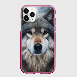 Чехол iPhone 11 Pro матовый Волк в лесу - первый снег, цвет: 3D-малиновый