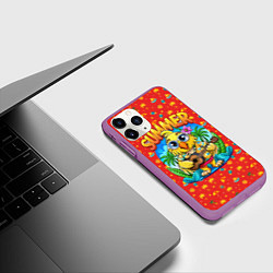 Чехол iPhone 11 Pro матовый Попугай играет на гитаре на острове, цвет: 3D-фиолетовый — фото 2