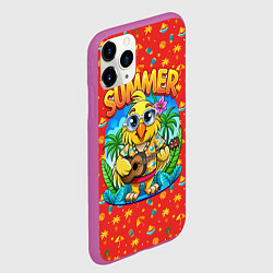 Чехол iPhone 11 Pro матовый Попугай играет на гитаре на острове, цвет: 3D-фиолетовый — фото 2
