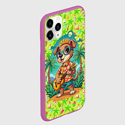 Чехол iPhone 11 Pro матовый Песик играет на гитаре жарким летом, цвет: 3D-фиолетовый — фото 2