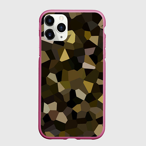 Чехол iPhone 11 Pro матовый Мозаика оливковых оттенков / 3D-Малиновый – фото 1