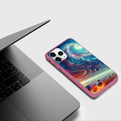 Чехол iPhone 11 Pro матовый Полет к далёкой планете - нейросеть, цвет: 3D-малиновый — фото 2