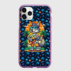 Чехол iPhone 11 Pro матовый Волк с гитарой на острове, цвет: 3D-фиолетовый