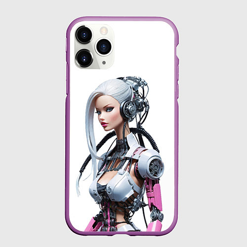 Чехол iPhone 11 Pro матовый Cyber warrior Barbie - ai art fantasy / 3D-Фиолетовый – фото 1