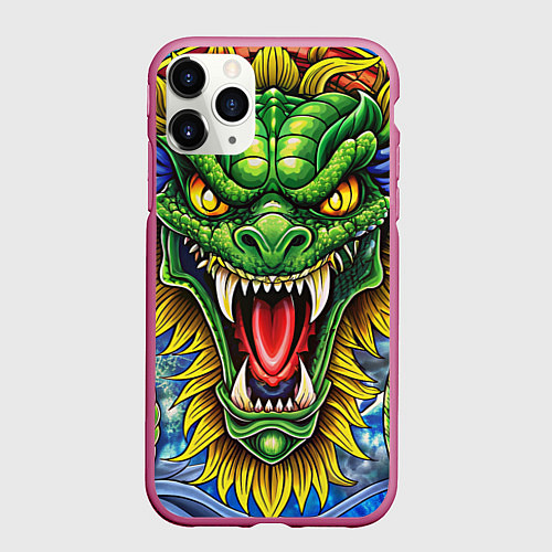 Чехол iPhone 11 Pro матовый Крупная агрессивная змея / 3D-Малиновый – фото 1