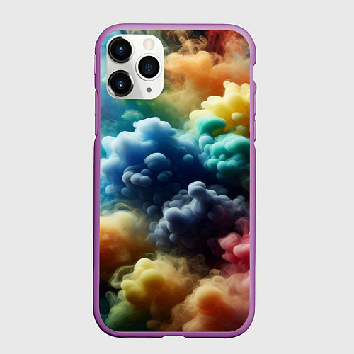 Чехол iPhone 11 Pro матовый Яркий цветной дым / 3D-Фиолетовый – фото 1