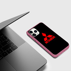 Чехол iPhone 11 Pro матовый Mitsubishi red logo, цвет: 3D-малиновый — фото 2