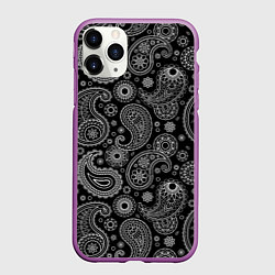 Чехол iPhone 11 Pro матовый Пейсли на черном