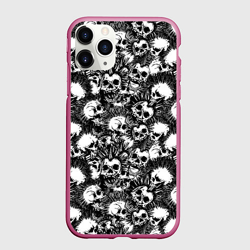Чехол iPhone 11 Pro матовый Панк черепа / 3D-Малиновый – фото 1