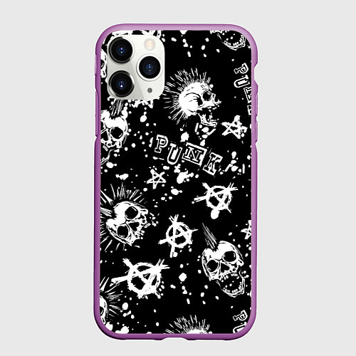 Чехол iPhone 11 Pro матовый Панк черепа - анархия / 3D-Фиолетовый – фото 1