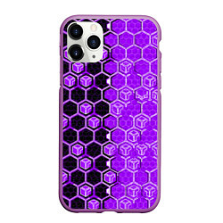Чехол iPhone 11 Pro матовый Техно-киберпанк шестиугольники фиолетовый и чёрный