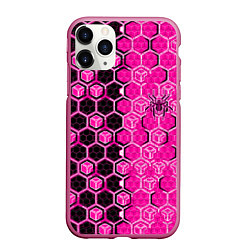 Чехол iPhone 11 Pro матовый Техно-киберпанк шестиугольники розовый и чёрный с