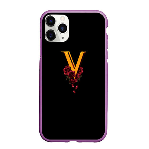 Чехол iPhone 11 Pro матовый Valentinos logo Cyberpunk / 3D-Фиолетовый – фото 1