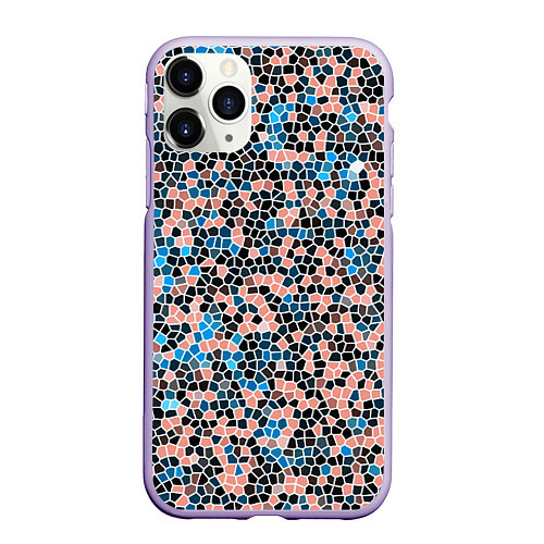 Чехол iPhone 11 Pro матовый Паттерн мозаика бирюзово-розовый / 3D-Светло-сиреневый – фото 1
