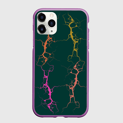 Чехол iPhone 11 Pro матовый Молнии на изумрудном / 3D-Фиолетовый – фото 1