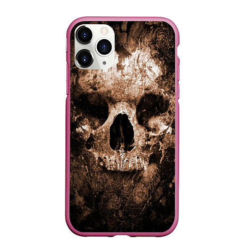 Чехол iPhone 11 Pro матовый Wood skull / 3D-Малиновый – фото 1