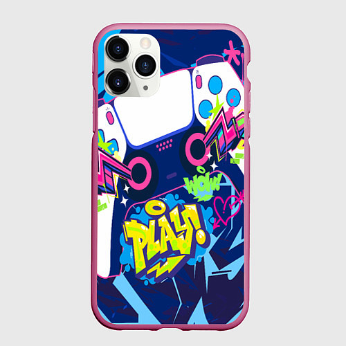 Чехол iPhone 11 Pro матовый Абстрактное граффити с приставкой / 3D-Малиновый – фото 1