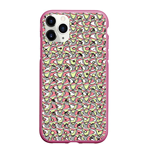 Чехол iPhone 11 Pro матовый Абстрактный паттерн салатово-розовый / 3D-Малиновый – фото 1
