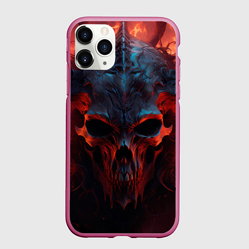 Чехол iPhone 11 Pro матовый Demon skull with horns / 3D-Малиновый – фото 1