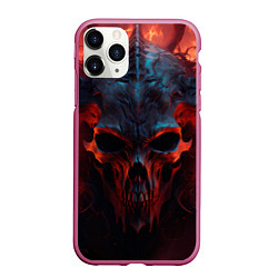 Чехол iPhone 11 Pro матовый Demon skull with horns, цвет: 3D-малиновый