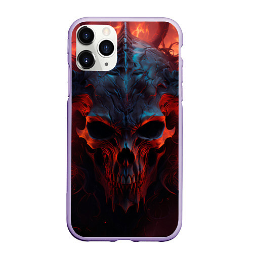 Чехол iPhone 11 Pro матовый Demon skull with horns / 3D-Светло-сиреневый – фото 1