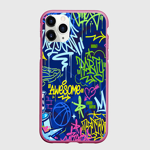 Чехол iPhone 11 Pro матовый Урбанизм и граффити / 3D-Малиновый – фото 1