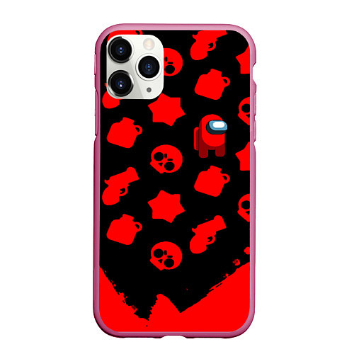 Чехол iPhone 11 Pro матовый Among us x brawl stars steel / 3D-Малиновый – фото 1