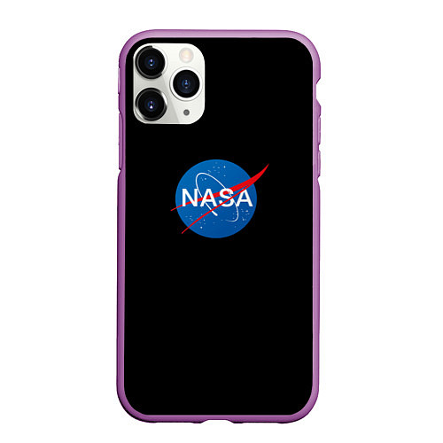 Чехол iPhone 11 Pro матовый Nasa logo space blue / 3D-Фиолетовый – фото 1