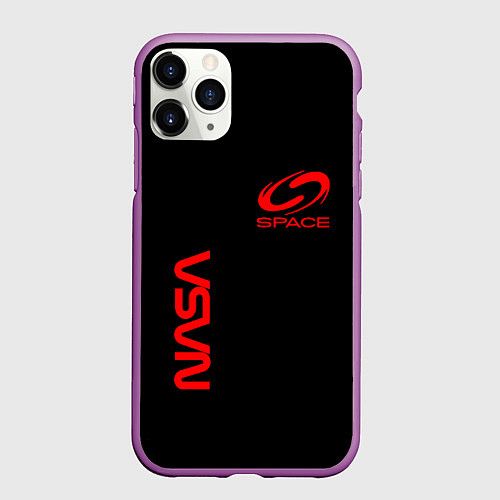 Чехол iPhone 11 Pro матовый Nasa space red logo / 3D-Фиолетовый – фото 1