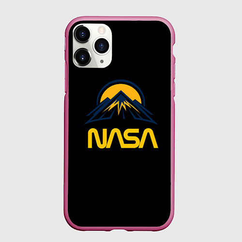 Чехол iPhone 11 Pro матовый Nasa горы лого / 3D-Малиновый – фото 1