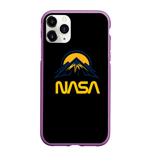 Чехол iPhone 11 Pro матовый Nasa горы лого / 3D-Фиолетовый – фото 1