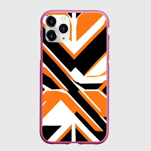 Чехол iPhone 11 Pro матовый Чёрно-оранжевые широкие линии на белом фоне / 3D-Малиновый – фото 1