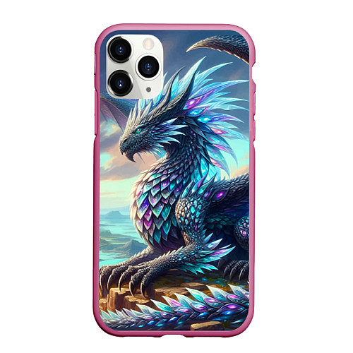 Чехол iPhone 11 Pro матовый Крылатый сказочный дракон - нейросеть / 3D-Малиновый – фото 1